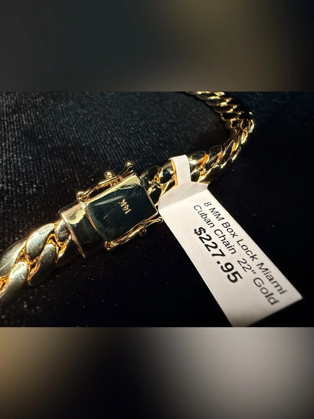 Miami Cuban 22in 8MM 14K Stamped gold filled necklace w/Box Lock. Rare Length